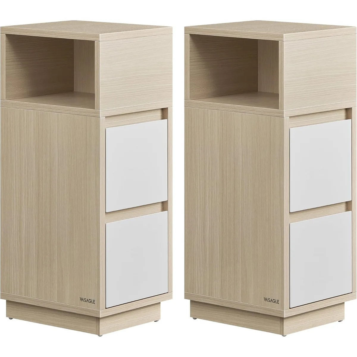 Set 2 Noptiere Inguste Brius 2 Sertare Comp. Deschis 30x25x65cm Bej Alb
