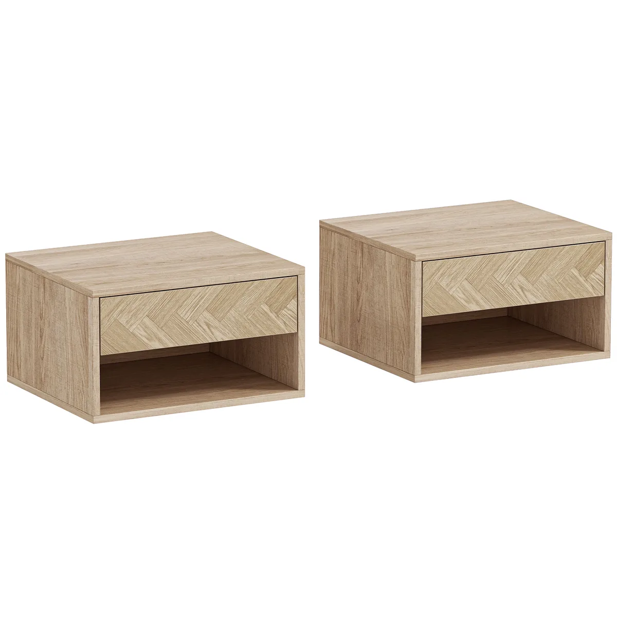 Set 2 Noptiere Suspendate Homcom cu Sertar Compartiment 37x32x21cm Lemn Natural