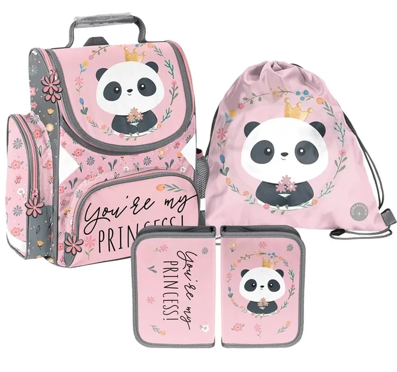Set 3 în 1 Paso Panda Princess Ghiozdan Penar Sac de Sport