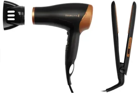 Set Cadou Remington Uscator de Par D3012GP si Placa de Indreptat Negru/Bronz