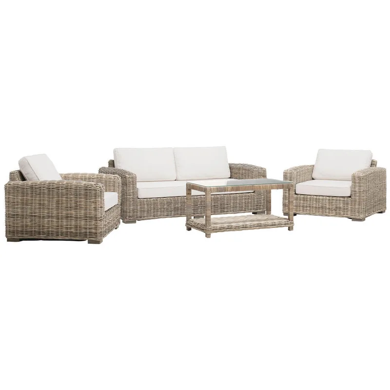 Set Canapea si Fotolii Livetastic Lemn Textil Gri Deschis Natur