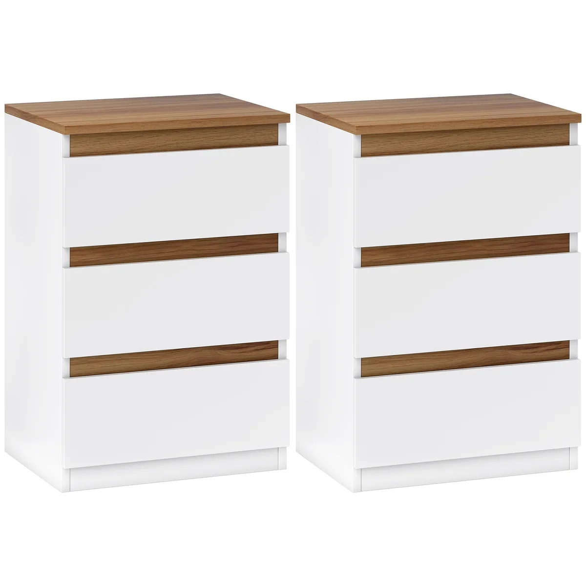 Set de 2 Noptiere HOMCOM 3 Sertare Înguste 40x30x59,5cm Alb