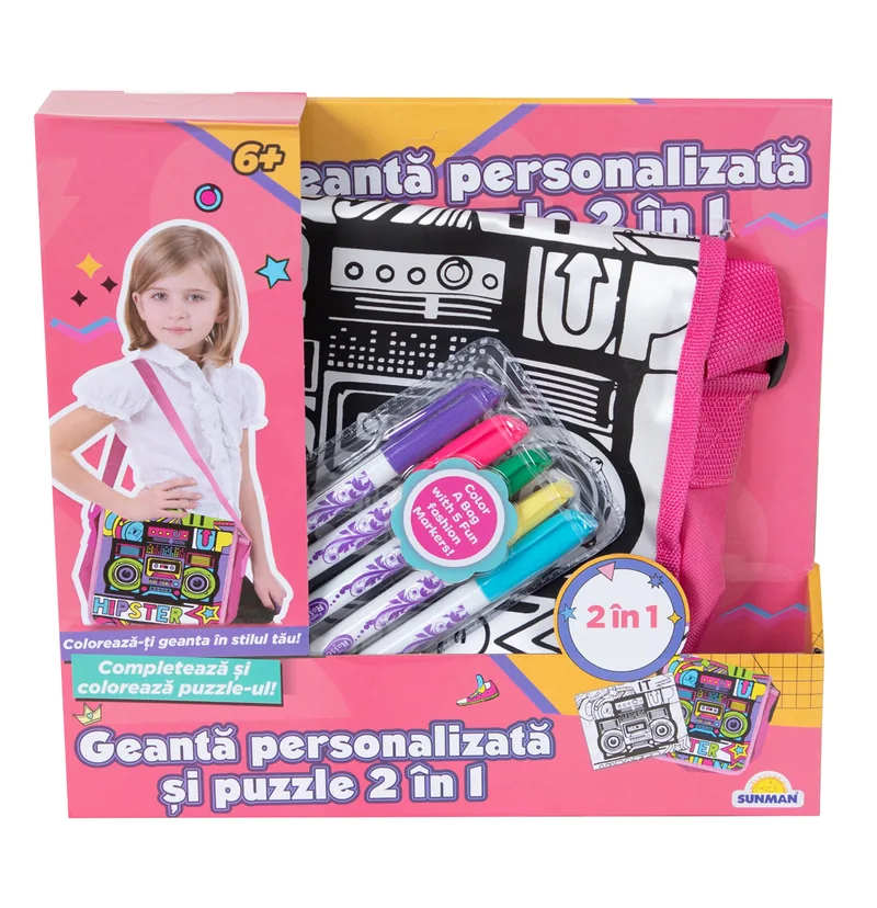 Set Geanta de Colorat si Puzzle Pretty Pinky Hipster