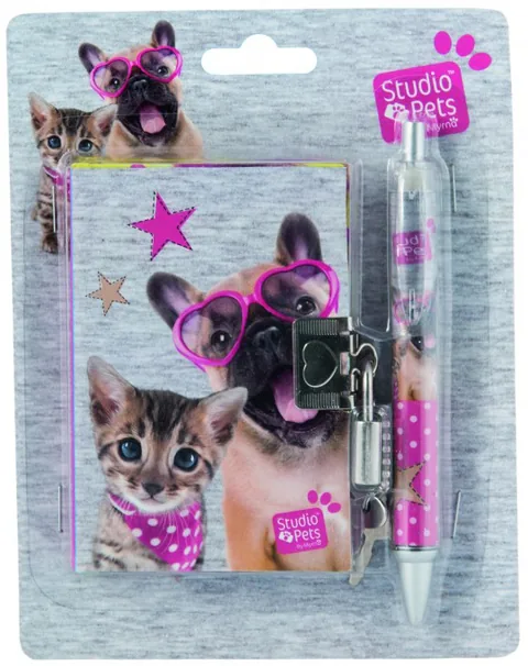 Set Jurnal Secret cu Pix Paso Studio Pets Cățel cu Ochelari Inimioară