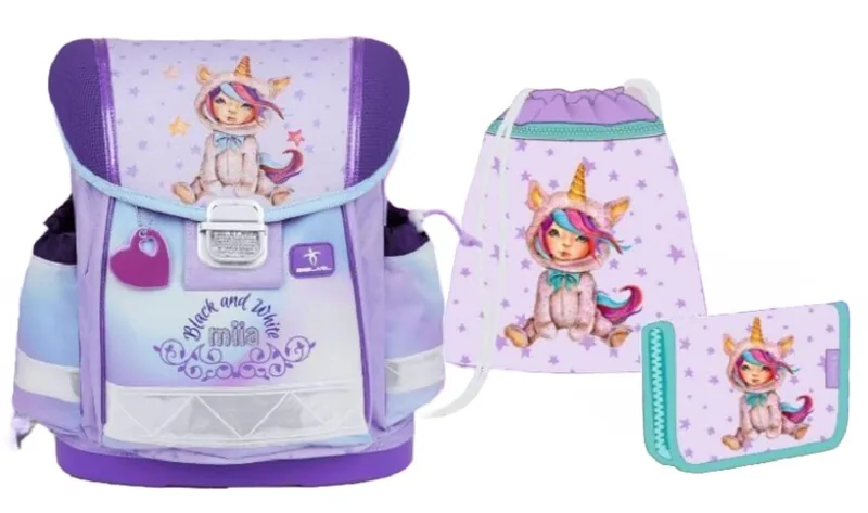 Set Școlar Belmil Miia Fata Unicorn Ghiozdan Geantă Sport Penar