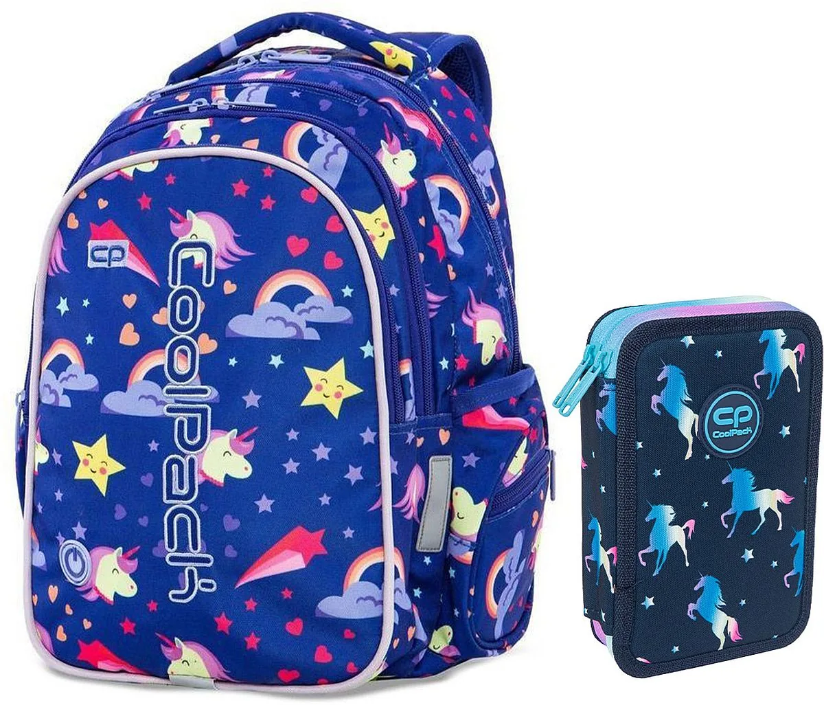 Set Scolar Cool Pack Ghiozdan LED Joy Unicorns si Penar Jumper 2 Blue Unicorn