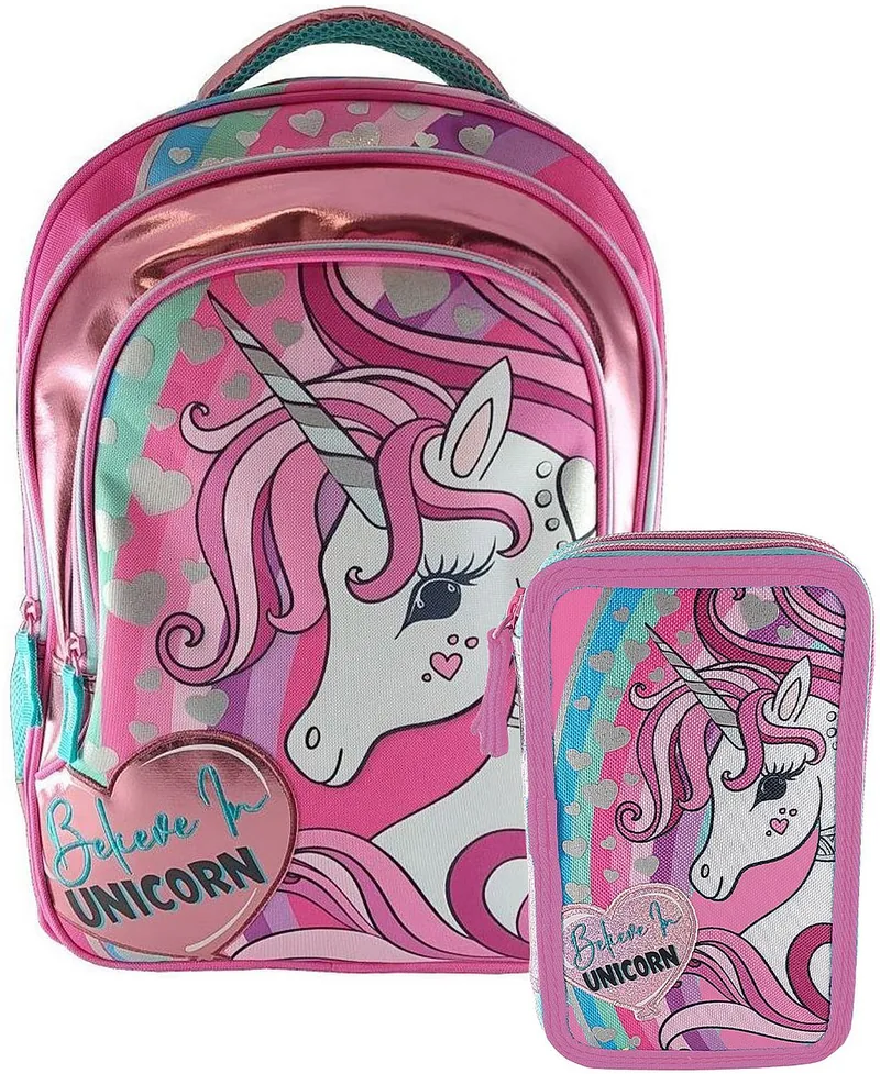 Set Școlar Graffiti Unicorn Believe in Unicorn Rucsac cu Penar și Rechizite