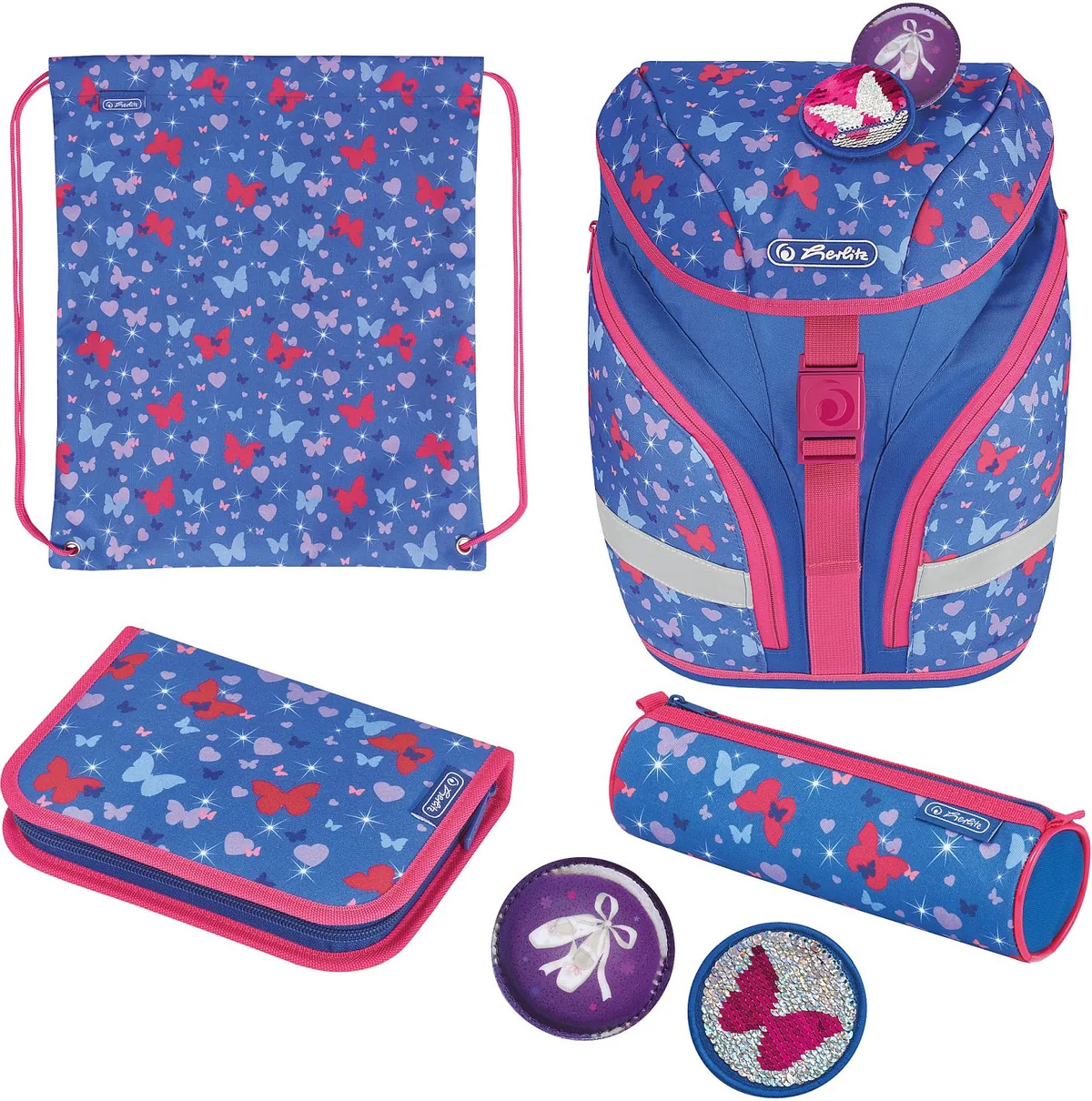 Set Școlar Herlitz SoftLight Plus Butterfly Ghiozdan 2 Penare Sac Sport