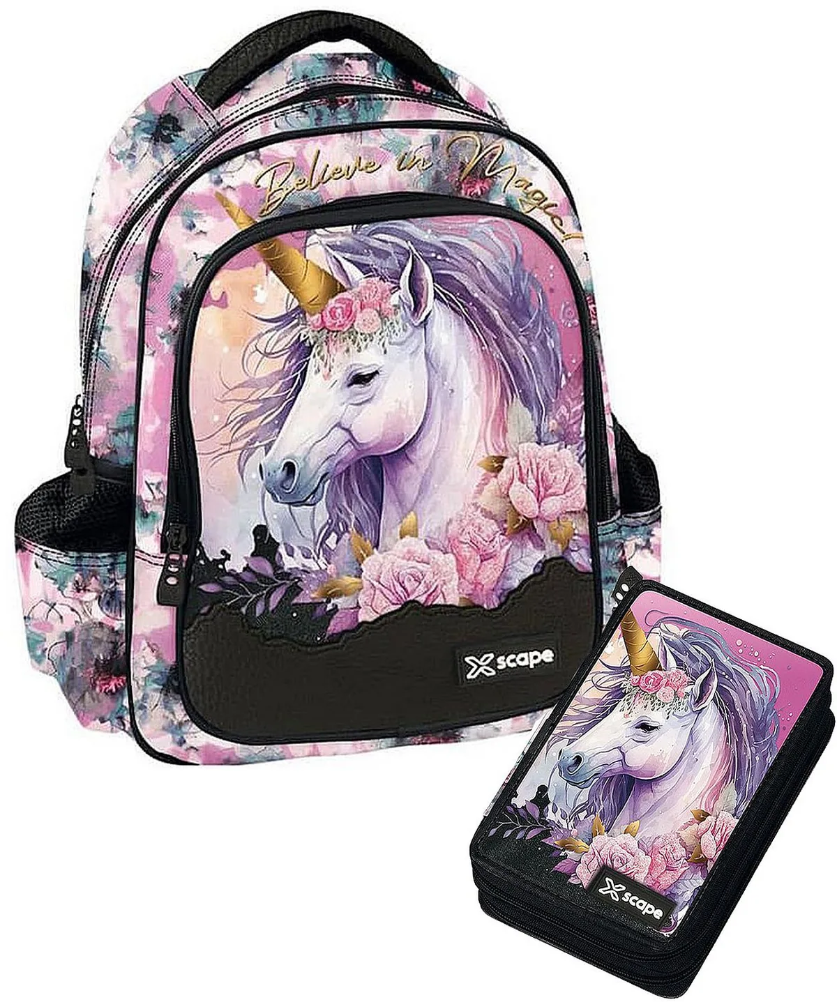 Set Scolar Rucsac si Penar Graffiti Xscape Unicorn Cu Rechizite