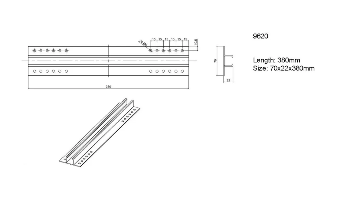 Sina Minirail pentru Panouri Fotovoltaice Optonica 70x22x380mm - imagine 2