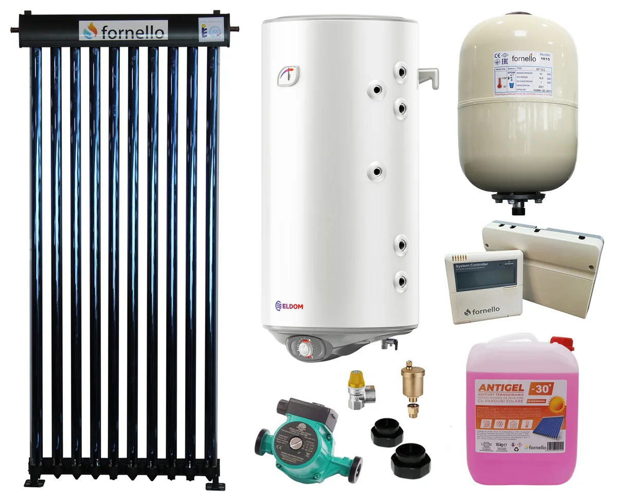 Sistem Solar Presurizat Fornello 10 Tuburi Heat Pipe cu Boiler Eldom 100L