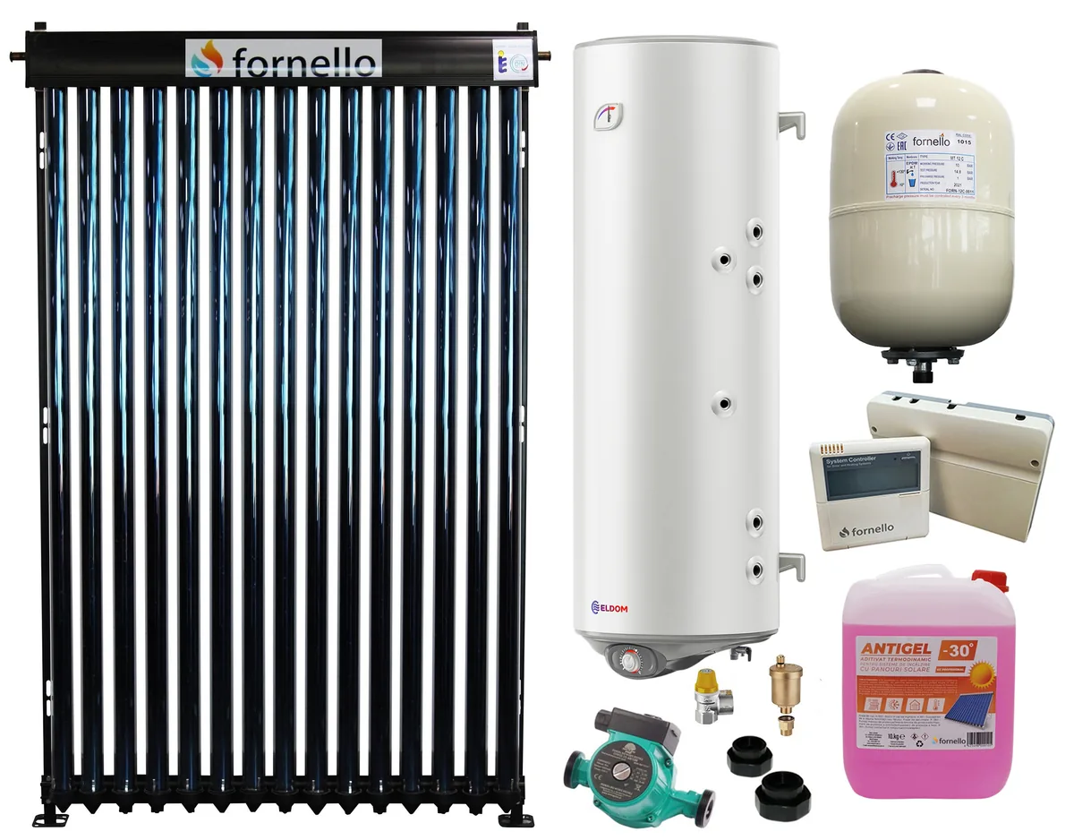 Sistem Solar Presurizat Fornello 15 Tuburi Heat Pipe Boiler 2 Serpentine 150L