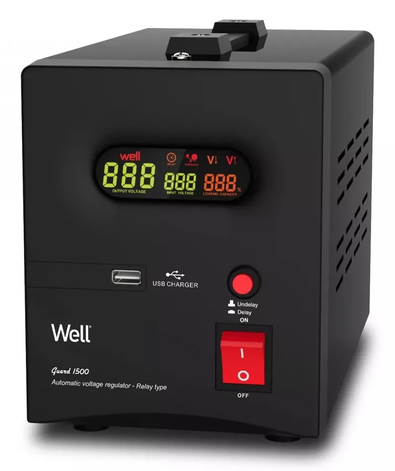 Stabilizator de Tensiune Well 1500VA Cu Releu Negru