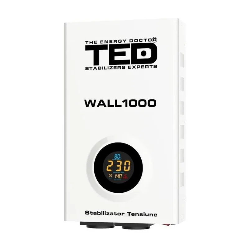 Stabilizator Retea TED AVR LCD 1000VA 2 Iesiri Schuko Prindere Perete
