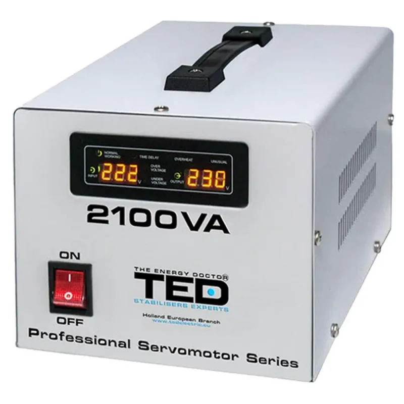 Stabilizator de Tensiune TED Monofazat 2100VA 1200W cu Servomotor