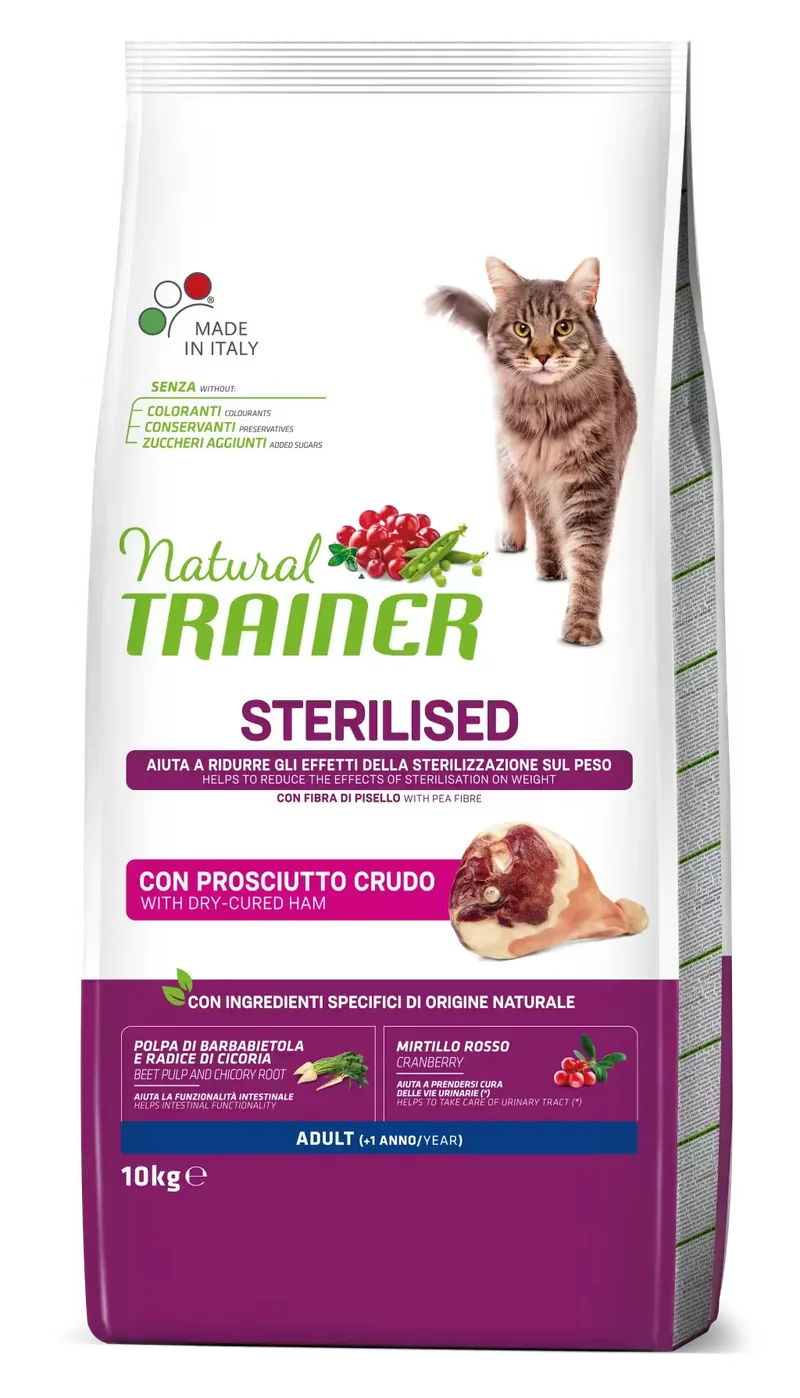 Hrana Uscata pentru Pisici Natural Trainer Prosciutto Crudo Sterilizate 10kg
