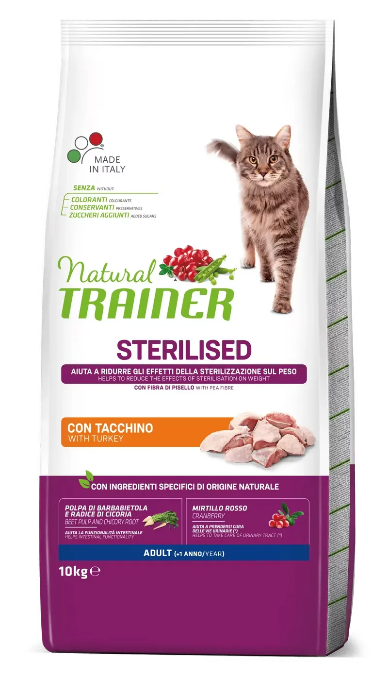 Hrana Uscata pentru Pisici Natural Trainer Adulta Sterilizata cu Curcan 10kg