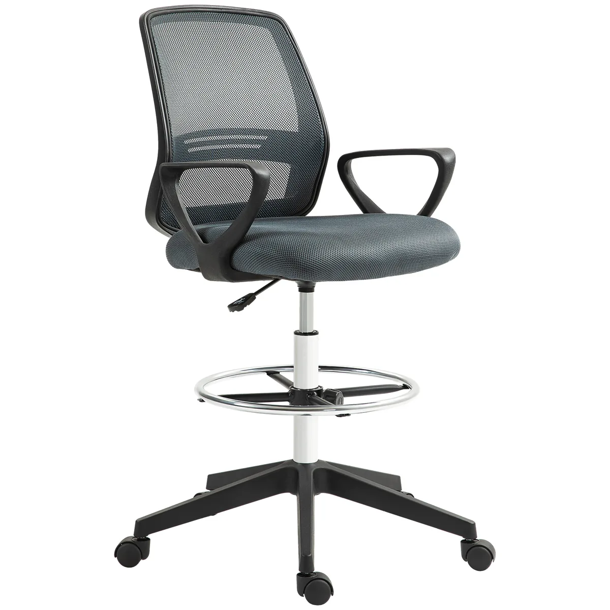 Scaun de Birou Vinsetto Ergonomic Brate Inel Reglabil Picioare Plasa Gri
