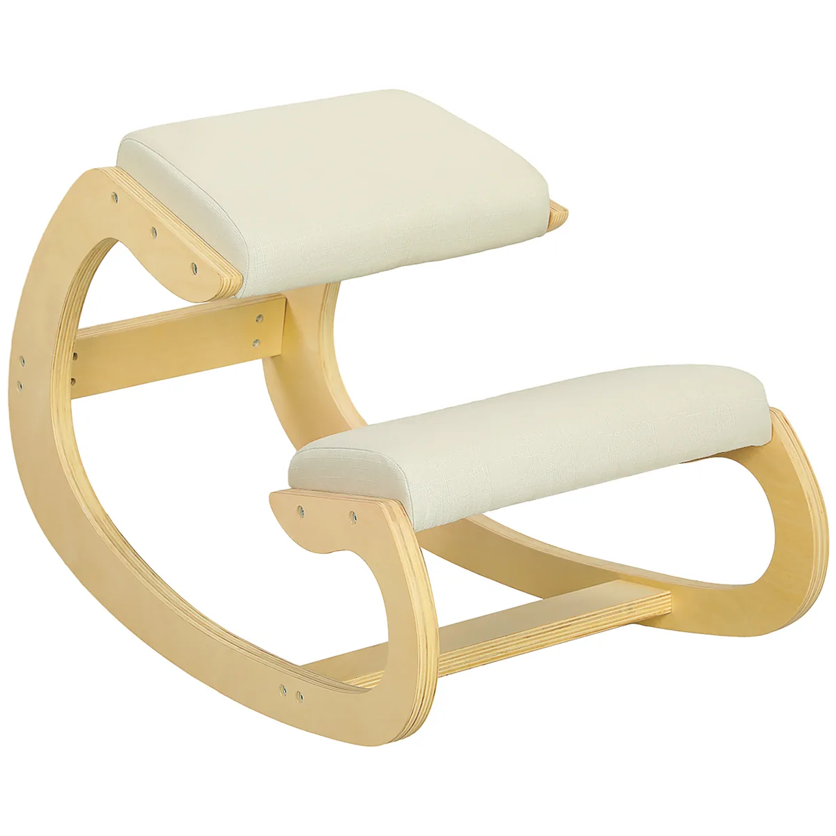 Scaun pentru Genunchi HOMCOM Ergonomic Postural Textil Legănare Alb Crem