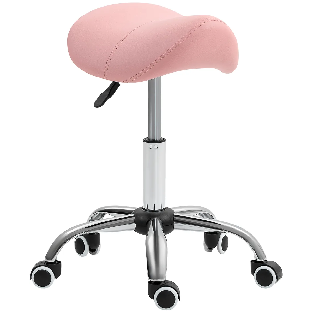 Taburet Homcom pe Roti cu Inaltime Reglabila 49-61cm, 52x53x49-61cm, Roz
