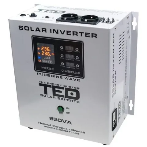 TED Electric Invertor Solar Off Grid 850VA/500W 12V 230V Unda Sinusoidala Pura