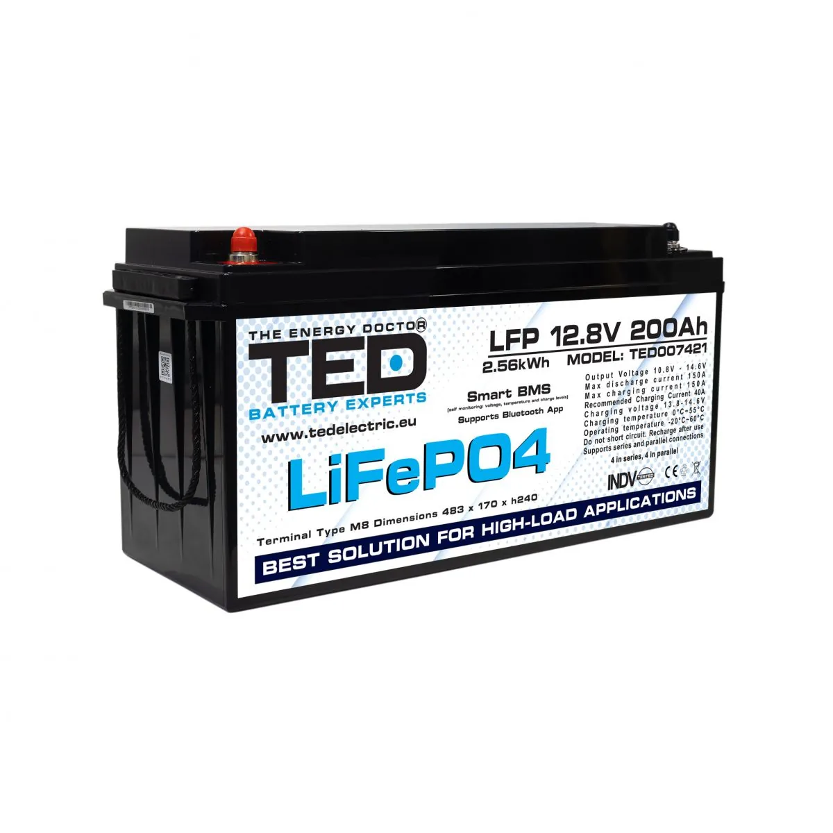 TED Electric TED007421 LiFePO4 12.8V 200Ah BMS Bluetooth M8