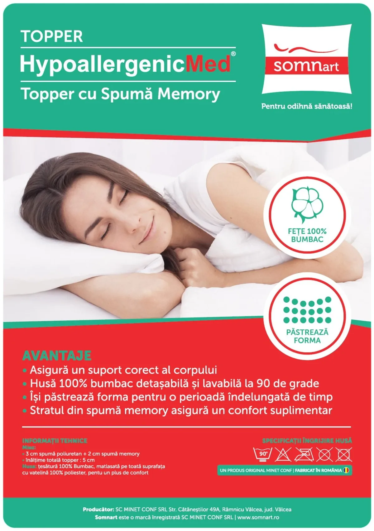 Topper cu Memorie Somnart HypoallergenicMed 180x200cm - imagine 6