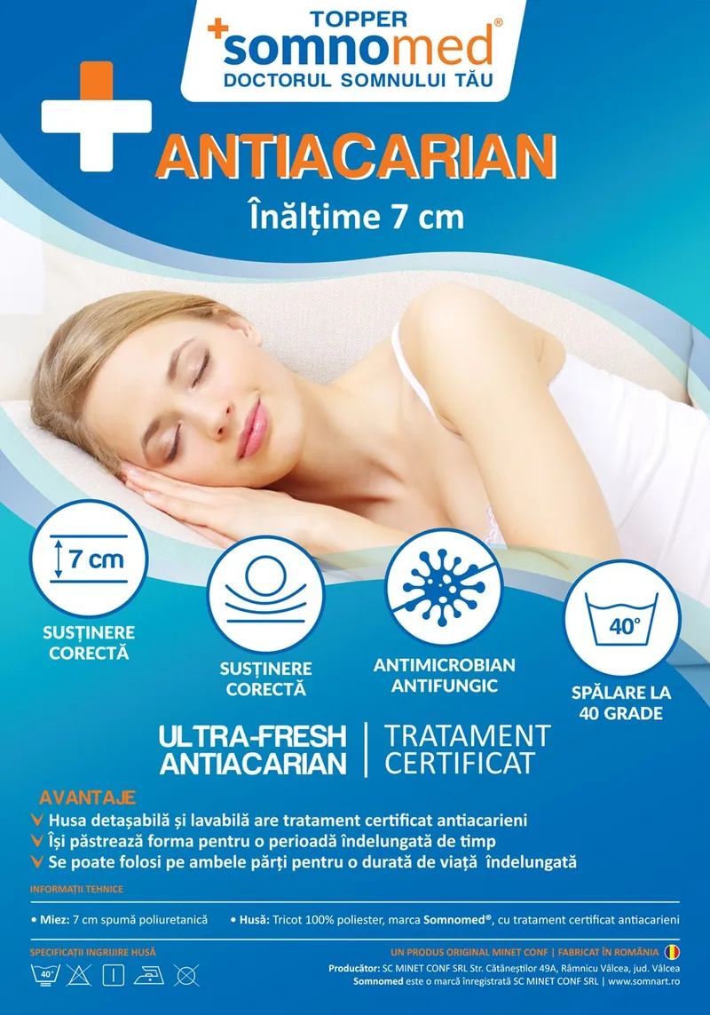 Topper Somnart SomnoMed Antiacaria 180x200 7cm Husa Detasabila si Lavabila - imagine 9