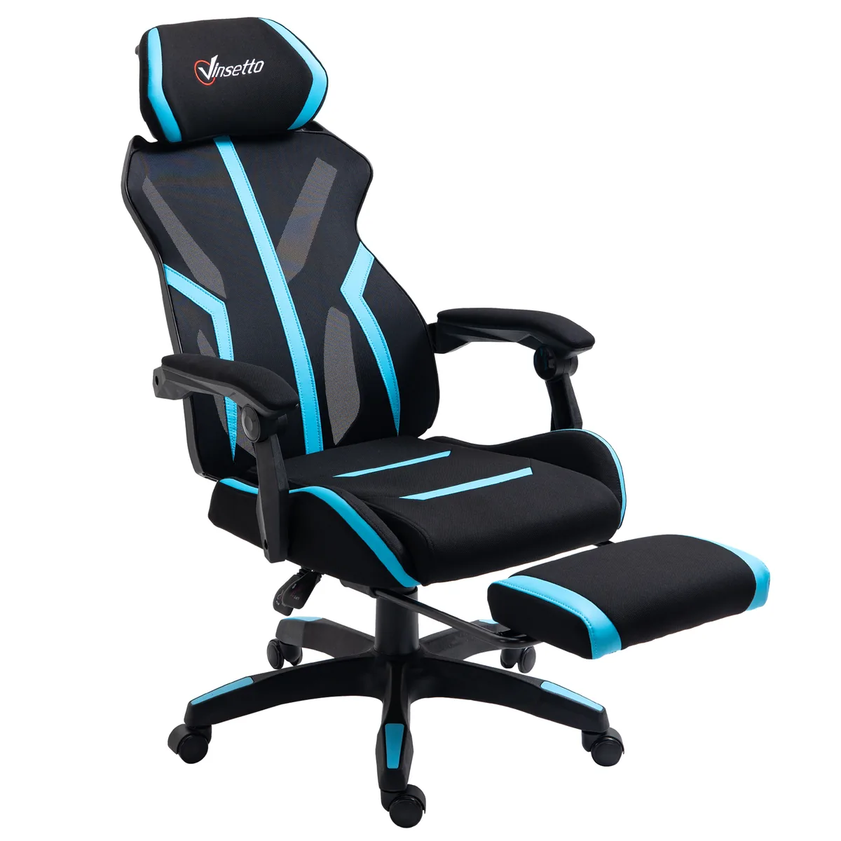 Scaun Gaming Vinsetto cu Suport Picior Retractabil Negru si Albastru
