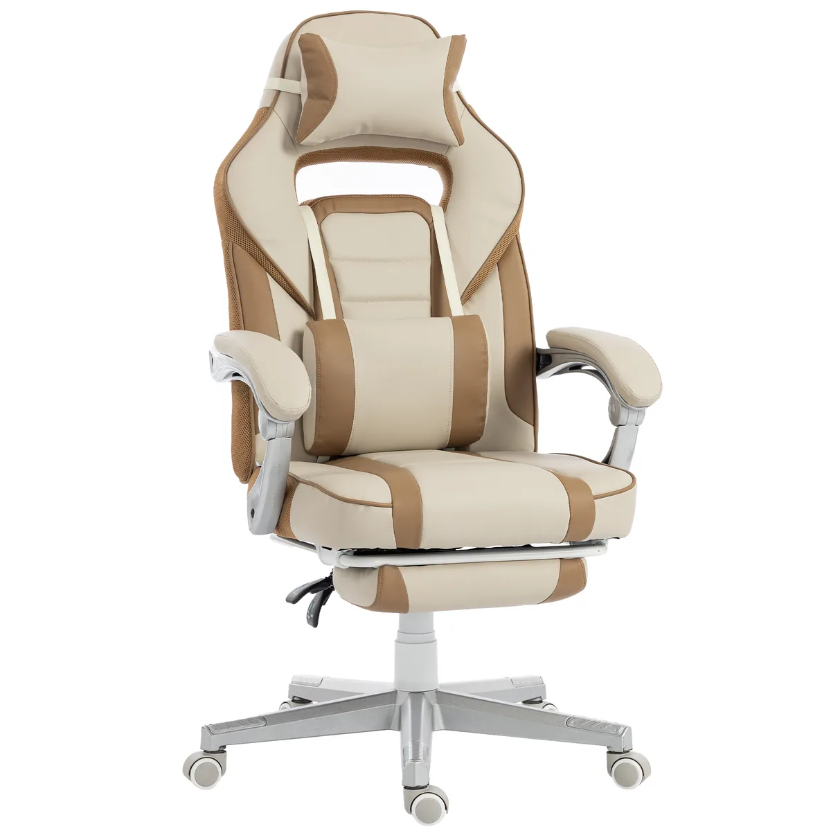Scaun Gamer HOMCOM Rabatabil Suport Picioare Suport Lombar Crem