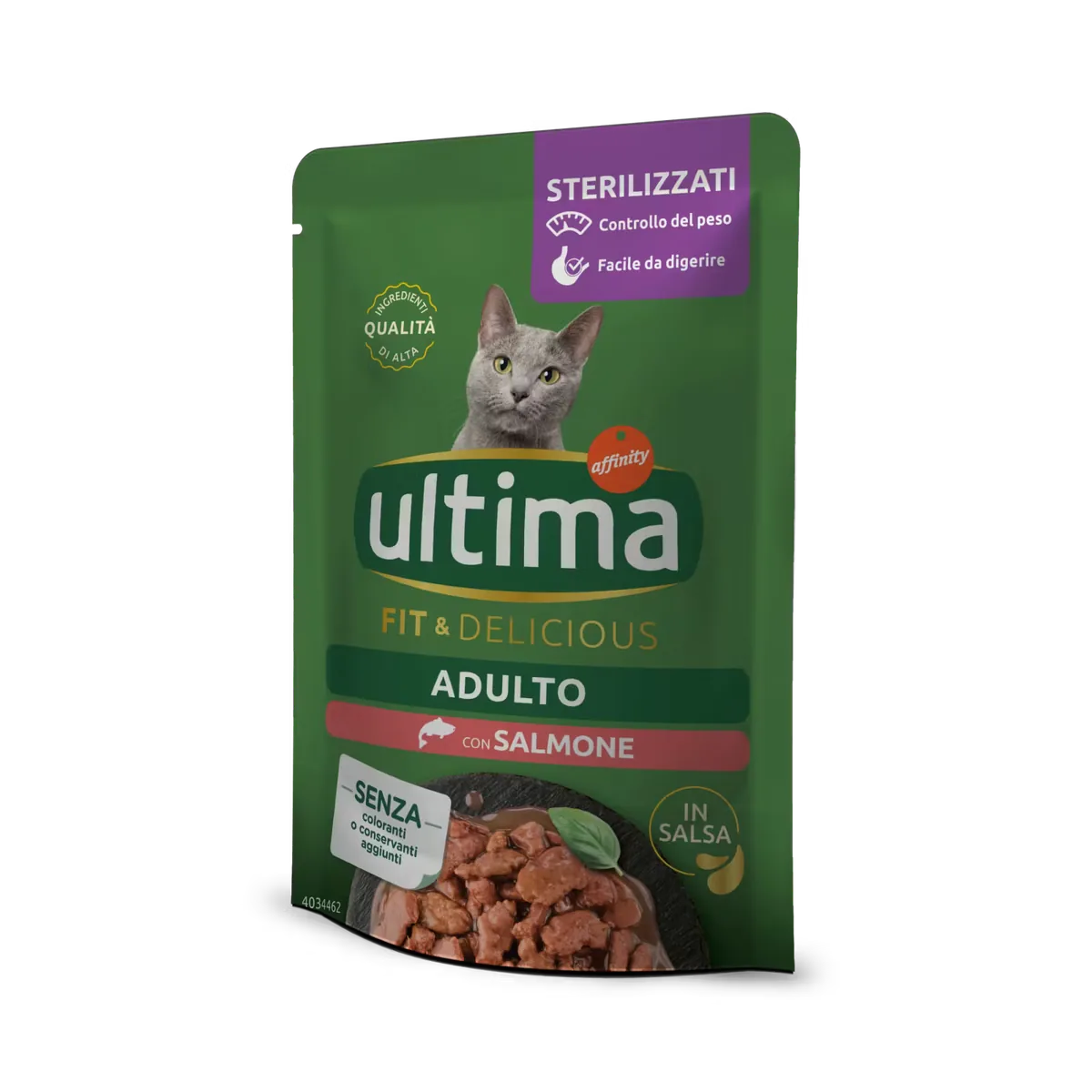 Hrana Umeda pentru Pisici Ultima Cat Adult Sterilizat Fit & Delicious Somon 85g