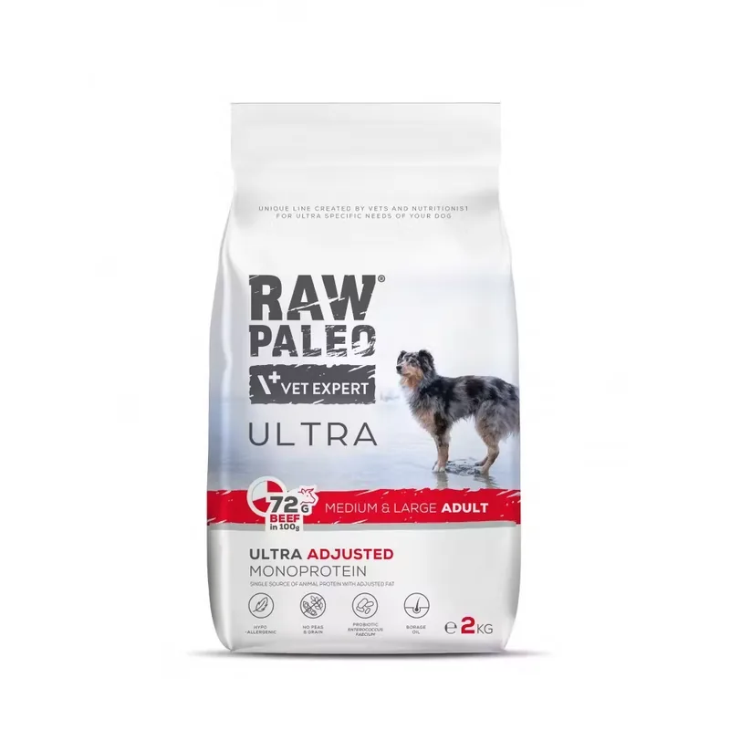 Hrana Uscata pentru Caini Raw Paleo Ultra Beef Adult Rase Medii si Mari 2kg