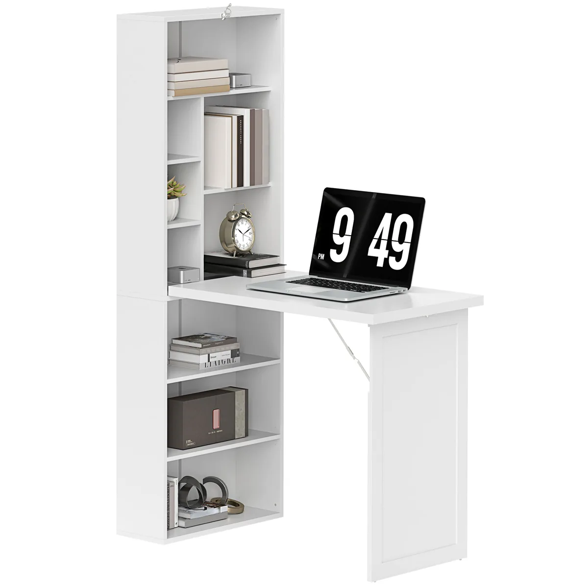Birou de Calculator HOMCOM Pliabil cu Biblioteca si Tabla Alba Alb 98x51x153cm