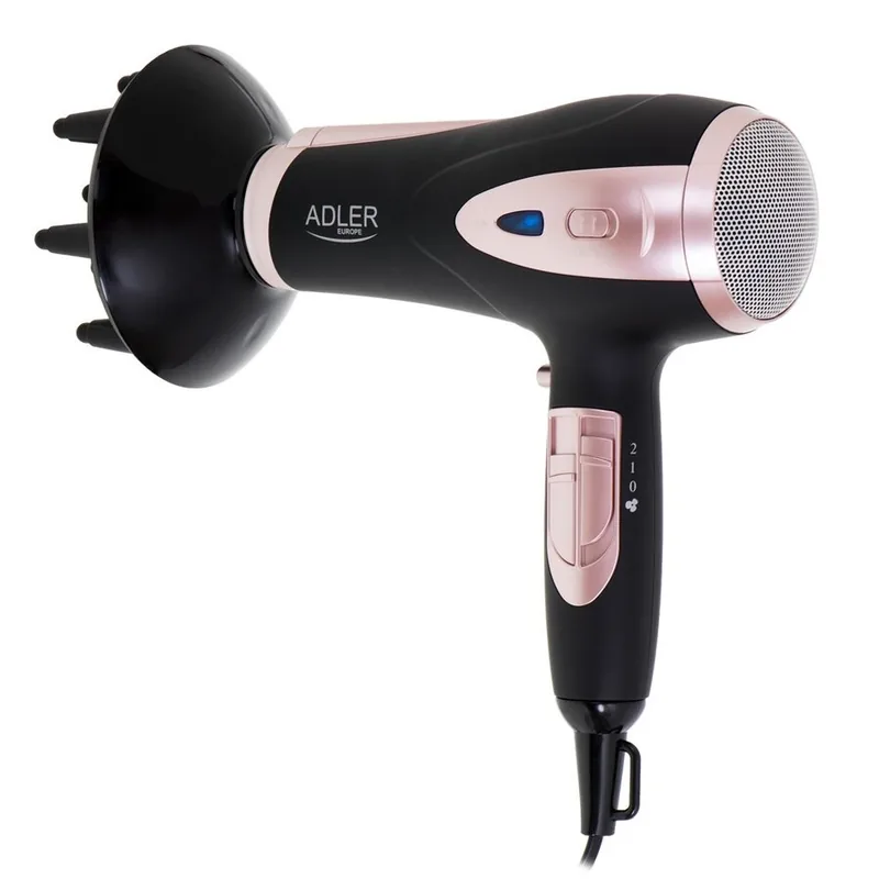 Uscator de Par Adler AD 2248 3 Niveluri Incalzire 2 Viteze 657g Cablu 1.8m Negru si Roz Deschis