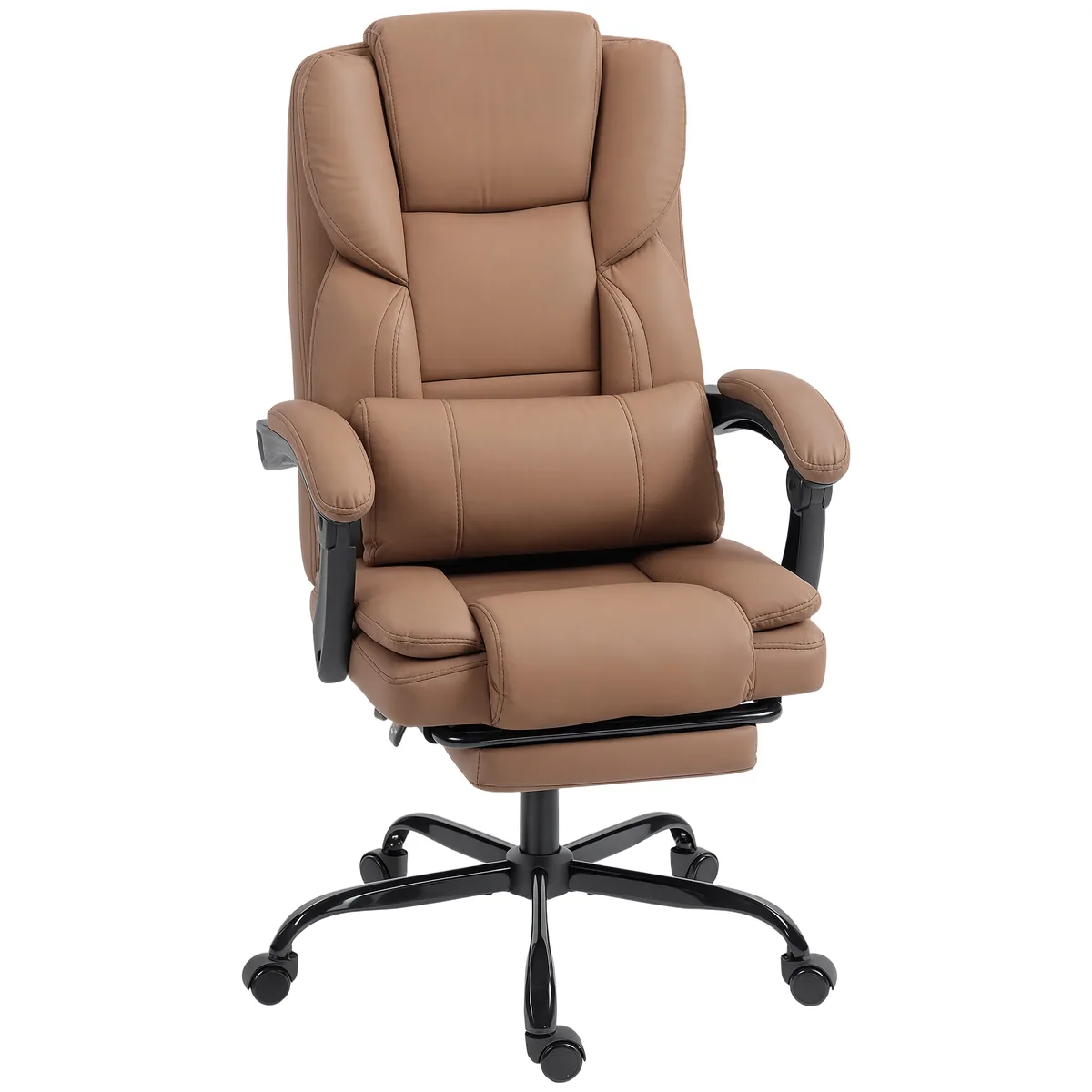 Scaun de Birou HOMCOM Piele Ecologică Reclinabil 140° cu Reposapiede Maro