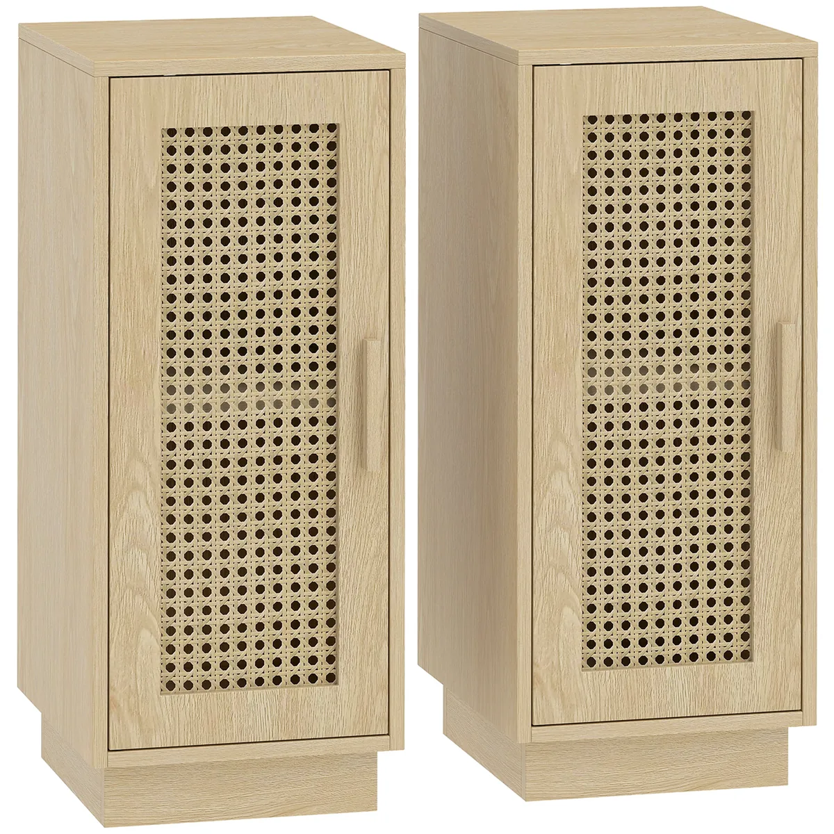 Noptiere Homcom Set 2 Polita Reglabila Usa Rasina Impletita Lemn Natural 25x30x60cm