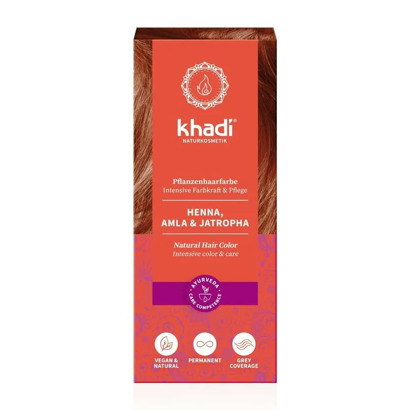 Vopsea de Par Naturala Khadi Henna cu Amla si Jatropha Rosu 100g