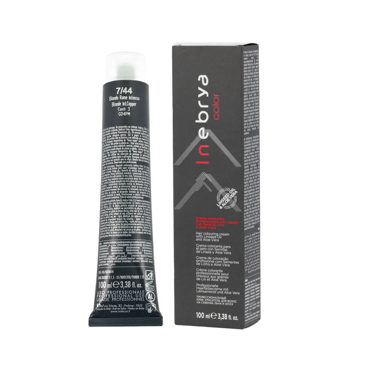 Vopsea de Păr Permanentă Inebrya 7/44 Blond Cupru Intens 100ml