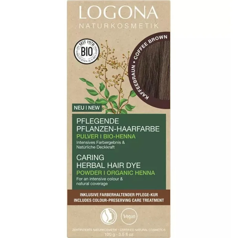 Vopsea de Par Pulbere Logona Bio Pe Baza de Plante Castaniu Cafea 100g