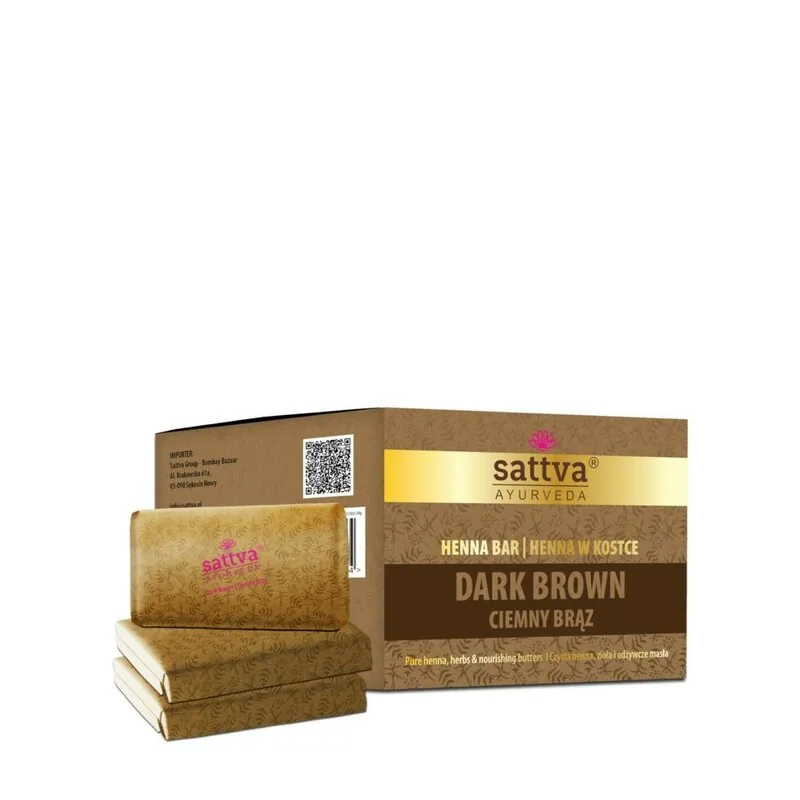 Vopsea Henna Sattva Ayurveda Saten Inchis Calup cu Unt de Shea si Uleiuri 3x80g