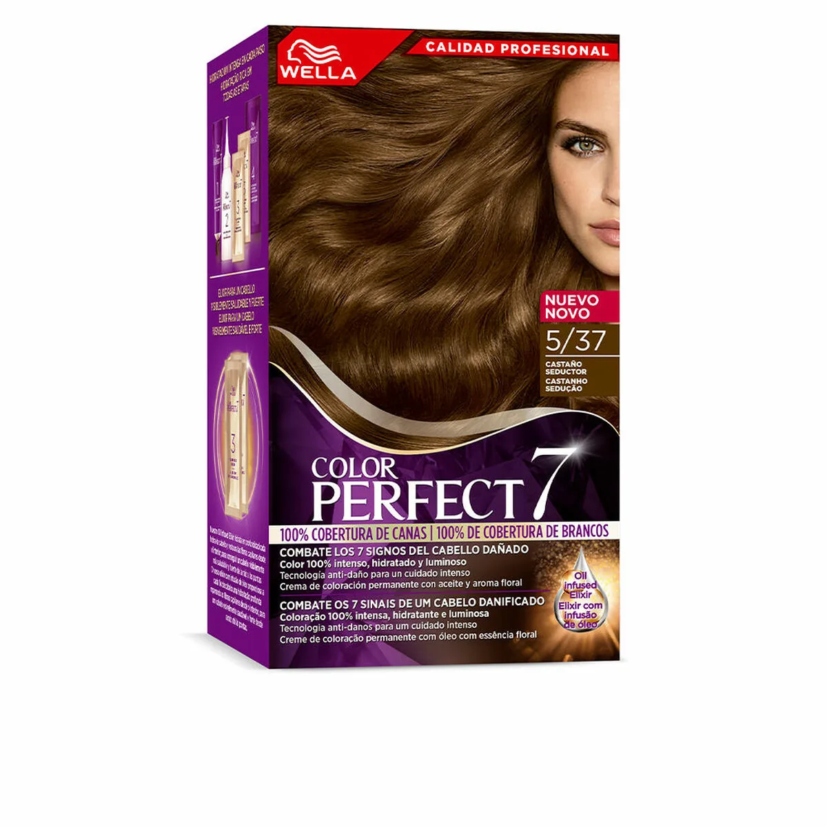 Vopsea Permanenta de Par Wella Color Perfect 7 5/37 Maro 60ml pentru Par Gri