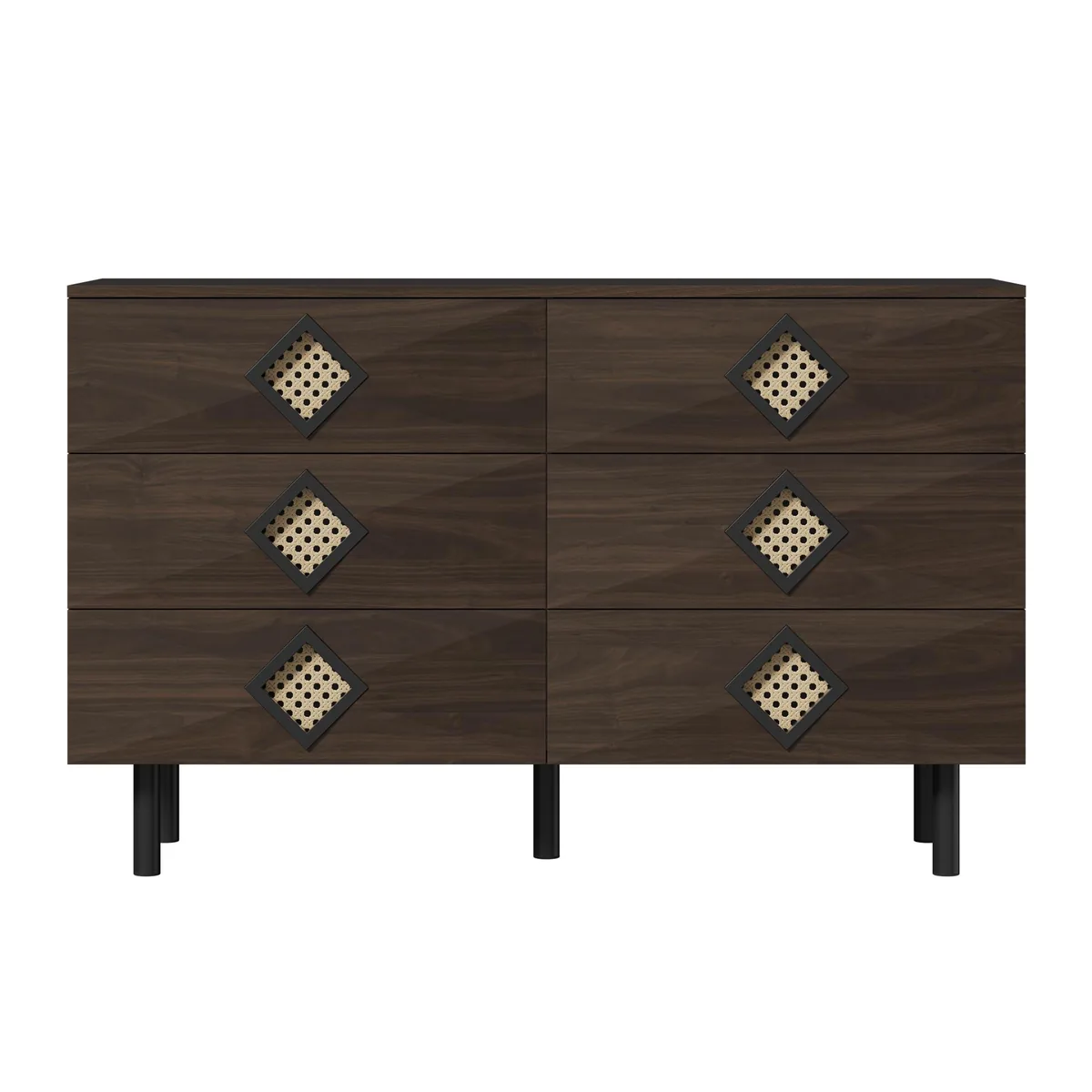 Masă de Machiaj GL Store 6 Sertare Mânere Ratan 120x40x74.5cm Natural