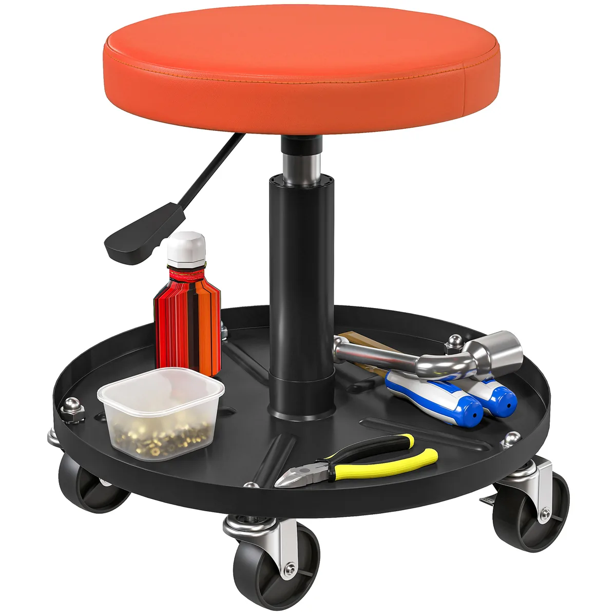 Taburet de Atelier HOMCOM cu Tavă 5 Roti Portocaliu