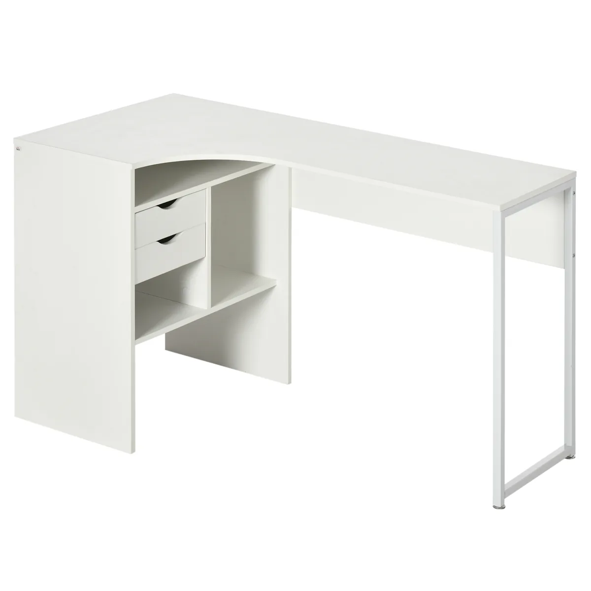 Birou de Colț HOMCOM 2 Sertare 3 Compartimente 120x60x74cm Alb