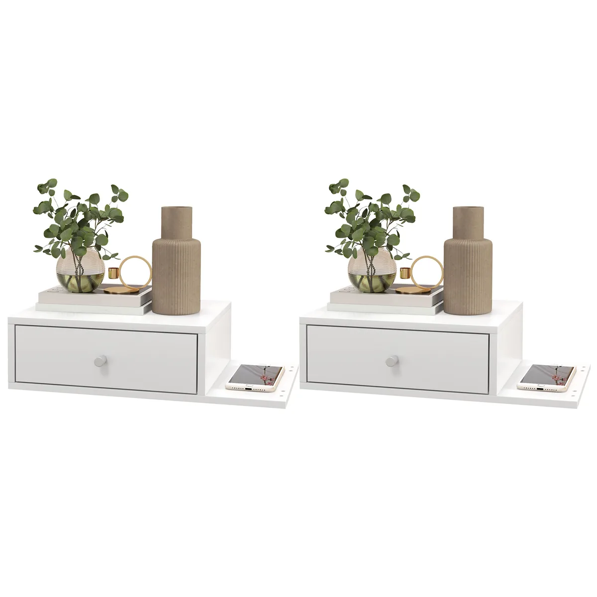 Set de 2 Noptiere de Perete HOMCOM 55x30x15cm Alb