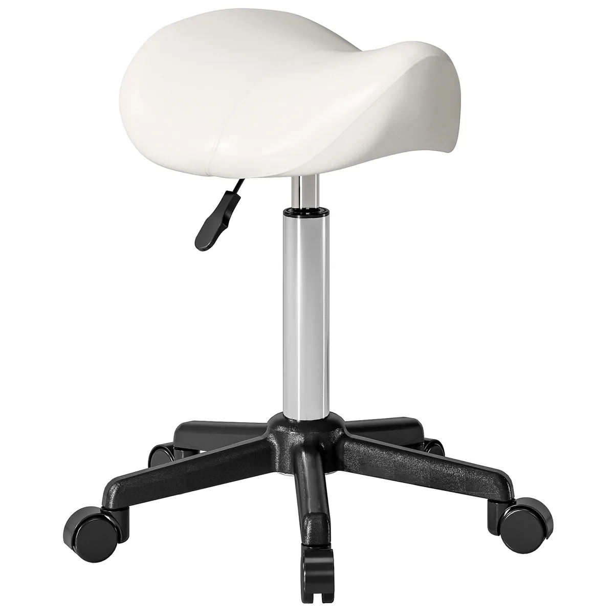 Taburet cu Roti HOMCOM Sa Ergonomica Inaltime Reglabila 45-57cm 48x47cm Alb