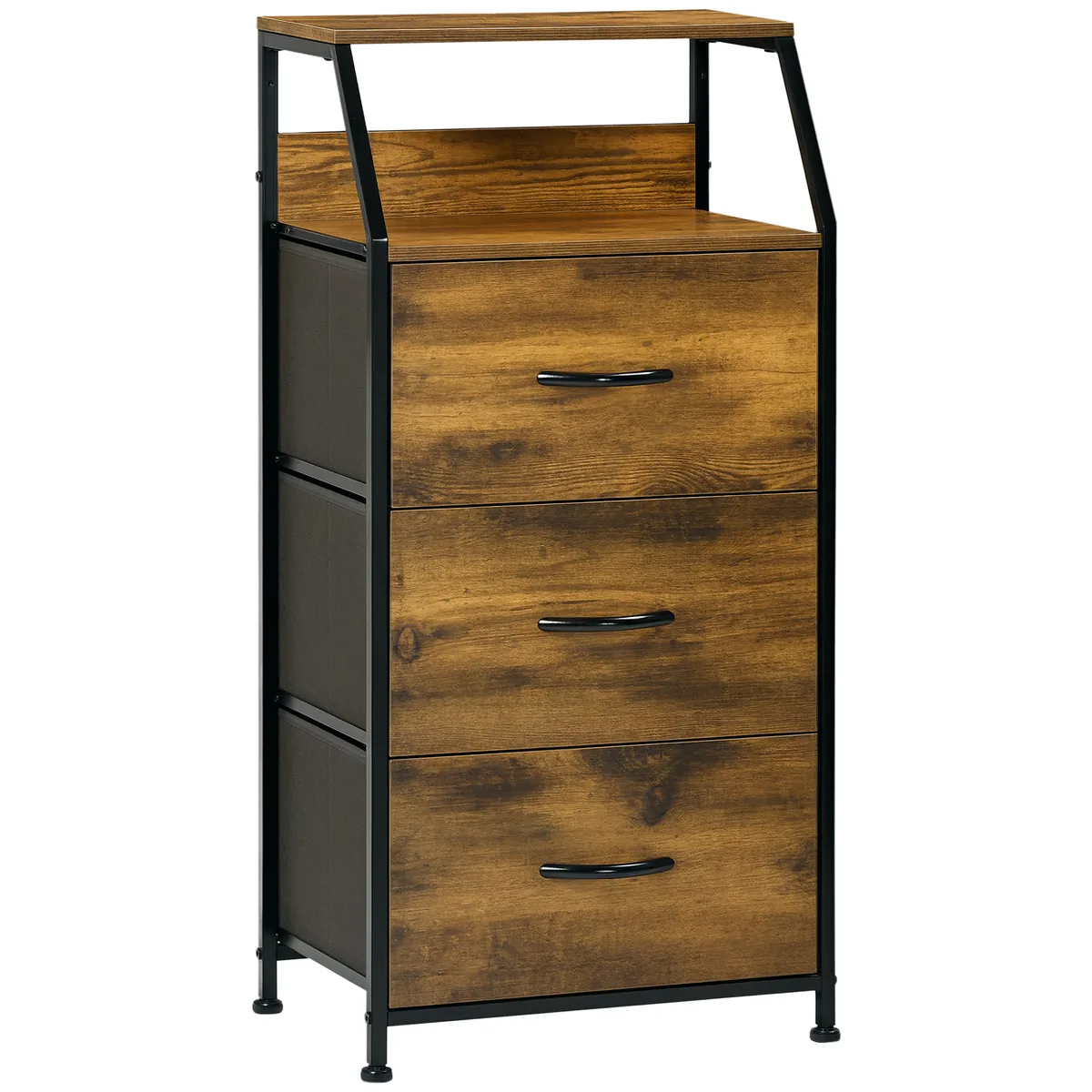 Comodă HOMCOM 3 Sertare Textile Detasabile 2 Rafturi 44x29x92cm Lemn si Metal