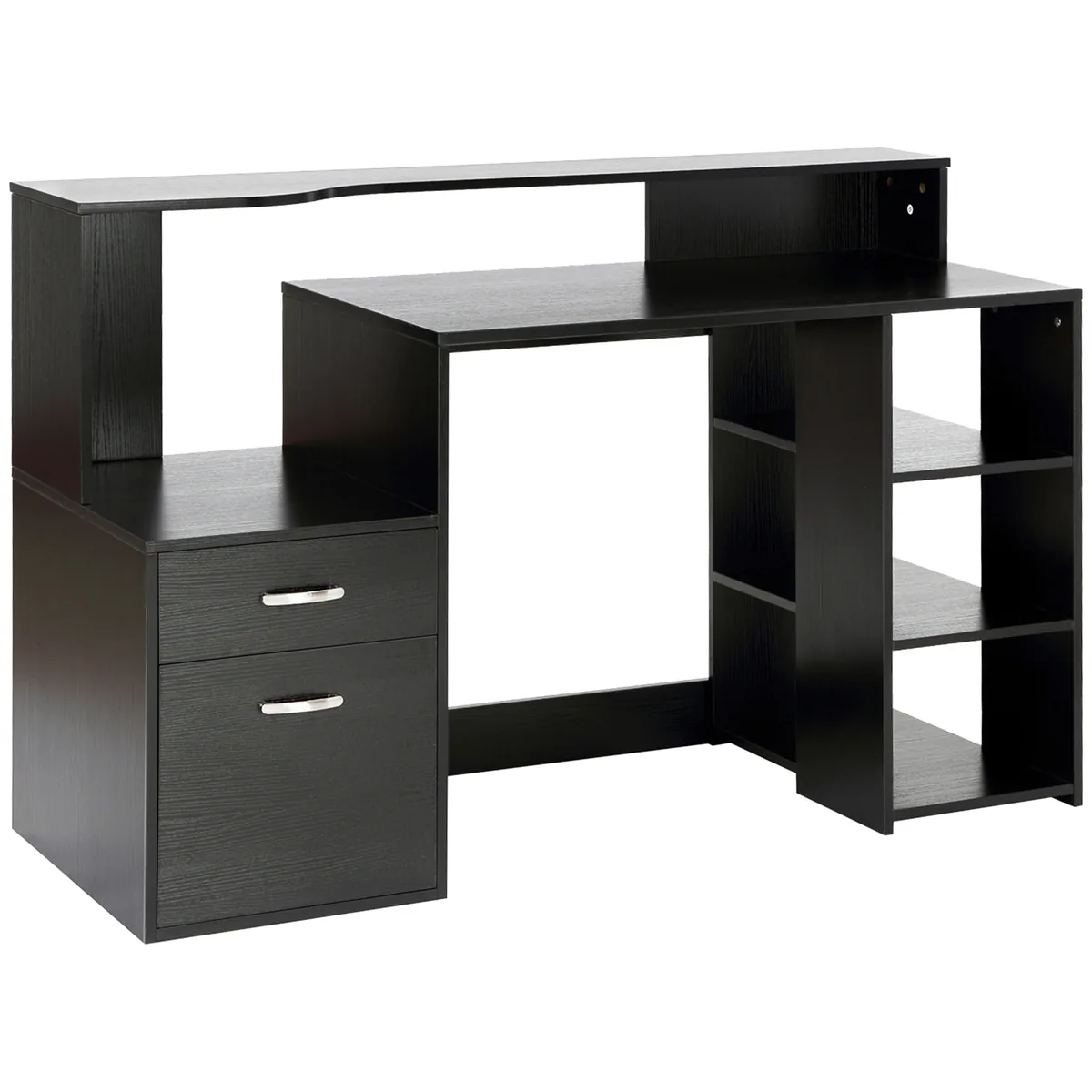 Birou HOMCOM 137x55x92cm 2 Sertare Rafturi Deschise Poliță Imprimantă Negru