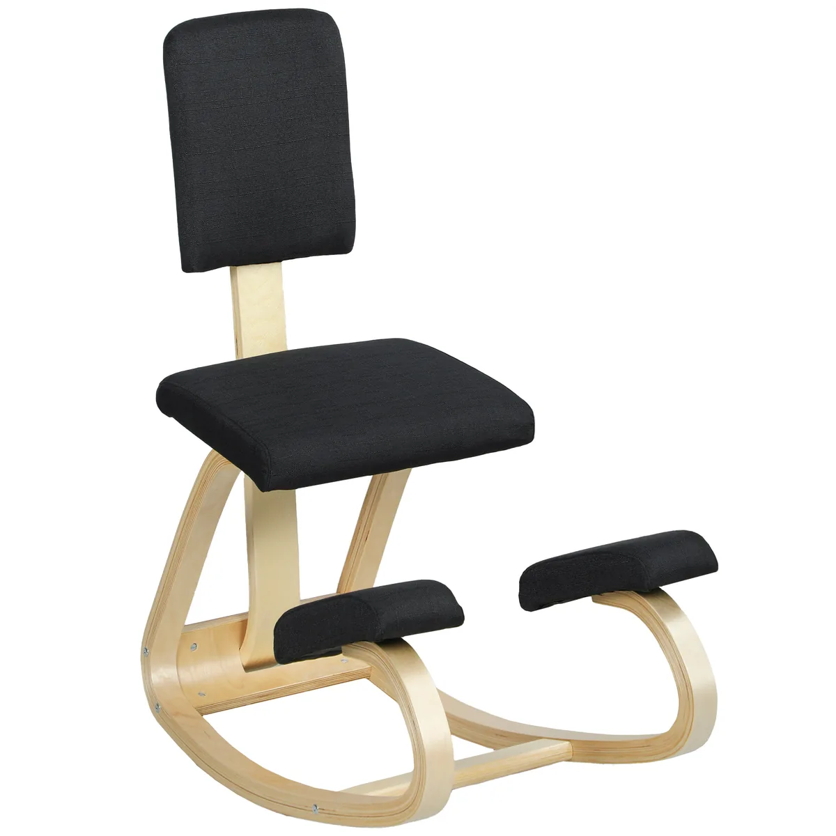 Scaun Ergonomic pentru Genunchi HOMCOM Țesătură Aspect In Lemn Mesteacăn Negru