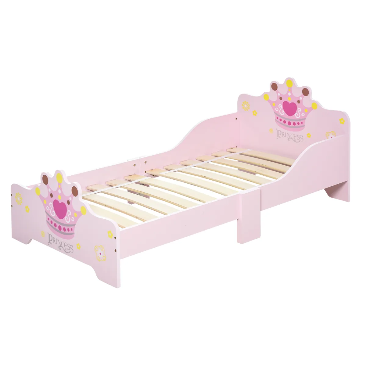 Pat Copii HOMCOM Siguranță Margini Înalte 6 Lemn 3-6 Ani 143x73x60cm Roz